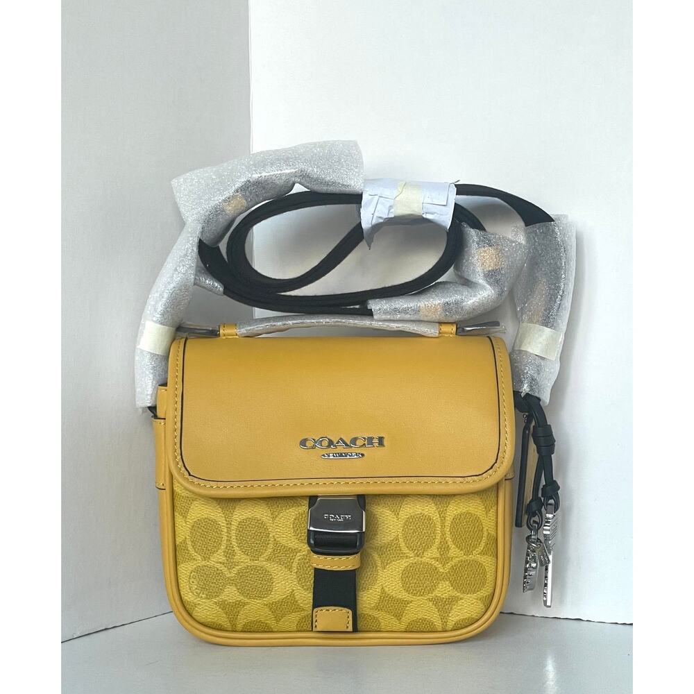 Coach Racer Crossbody Bag Canary Yellow Signature Canvas Charms CEB25 - Picture 1 of 13